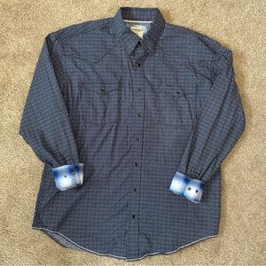 Men's Blue Pearl Snap Patterned Button-Down Western Cowboy Shirt